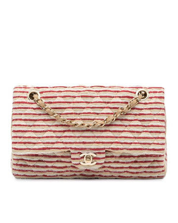 Medium Classic Double Flap Quilted Jersey Bag with Chain Straps and Pearl Accents