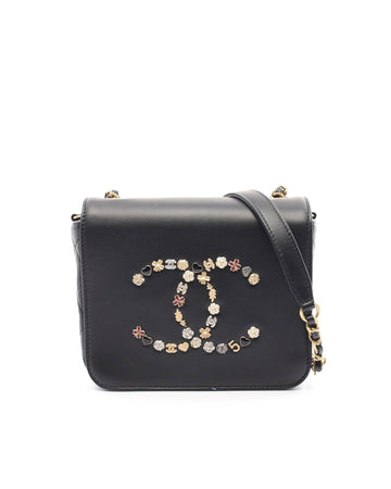 Lambskin Studded Charms Flap Crossbody Bag with Chain Strap