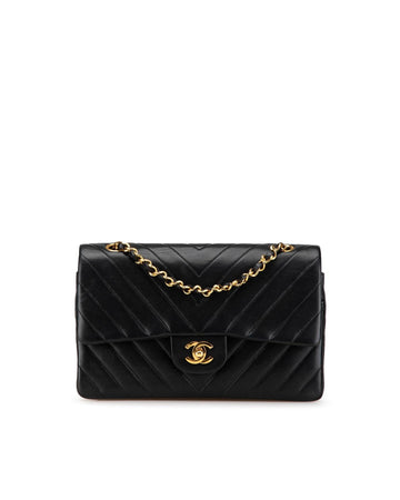 Medium Chevron Lambskin Double Flap Shoulder Bag