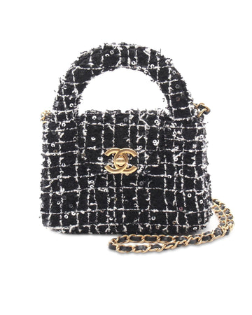 Tweed Kelly Clutch with Sequin Embellishments and Chain Strap