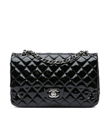 Medium Classic Patent Double Flap Shoulder Bag with Quilted Leather and Chain Straps