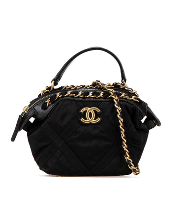 Nylon Grosgrain Clutch with Leather Woven Chain Strap
