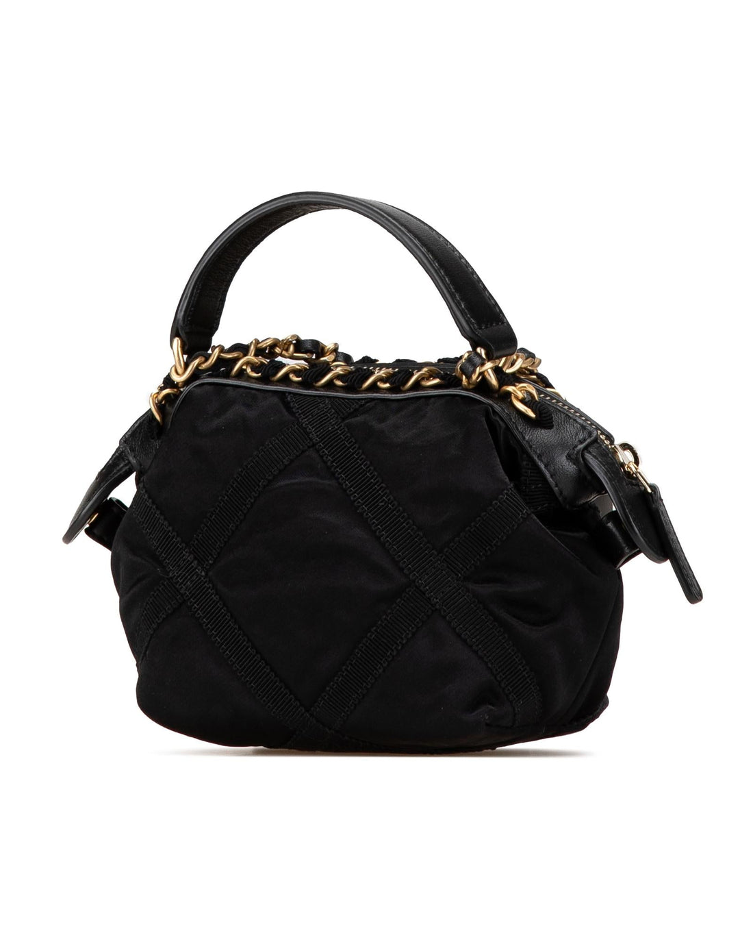 Nylon Grosgrain Clutch with Leather Woven Chain Strap