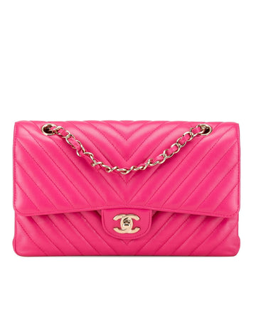 Medium Classic Chevron Lambskin Double Flap Shoulder Bag