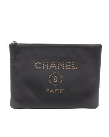 Caviar Leather Top Zip Clutch Bag