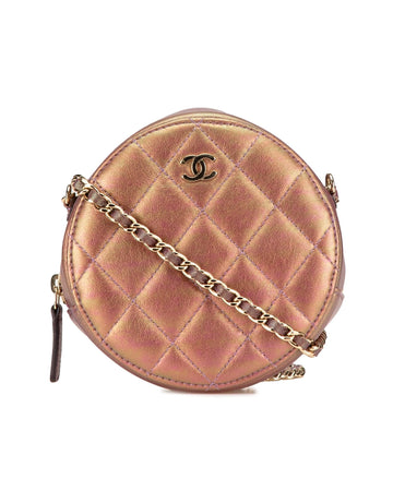 Quilted Iridescent Lambskin Round Clutch With Chain