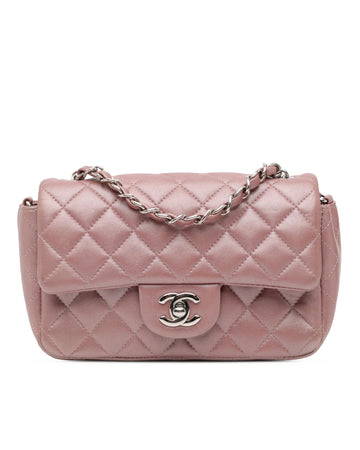 Mini Rectangular Iridescent Lambskin Flap Bag with Chain Strap