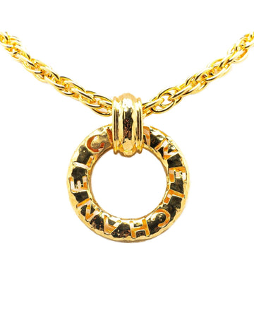 Gold Plated Circle Logo Pendant Necklace with Spring Ring Closure