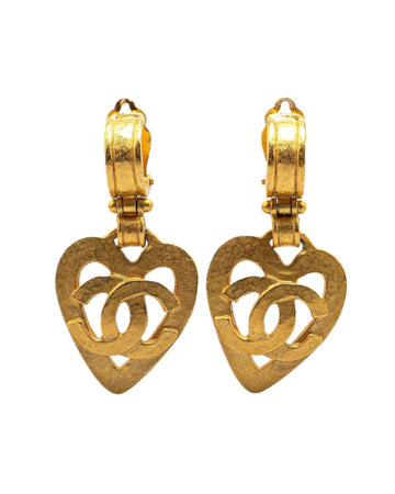 Gold Plated Heart Drop Clip On Earrings
