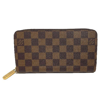 LOUIS VUITTON Long Wallet Purse N41661 Damier canvas Brown Zip Around Damier Zippy wallet unisex(Unisex) Used