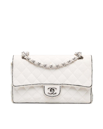 Medium Classic Printed Grosgrain Double Flap Shoulder Bag with Chain Straps