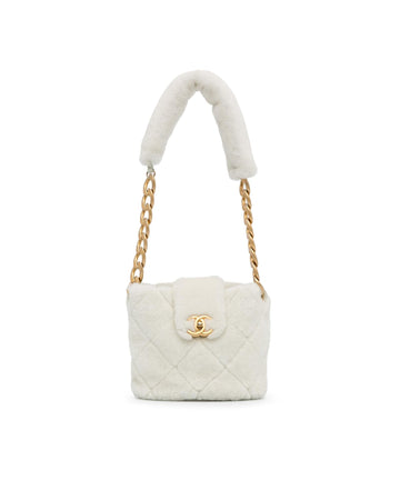 Shearling Shoulder Bag with Gold-Tone Chain and Twist Lock Closure