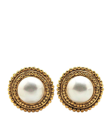 Gold Plated Faux Pearl Clip On Earrings