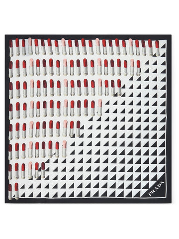 PRADA Lipstick Print Mini Silk Twill Scarf