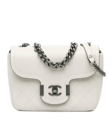 Quilted Leather Flap Bag with Chain-Link Handle