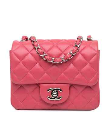 Mini Square Classic Lambskin Single Flap Bag with Chain Strap and Turn-Lock Closure
