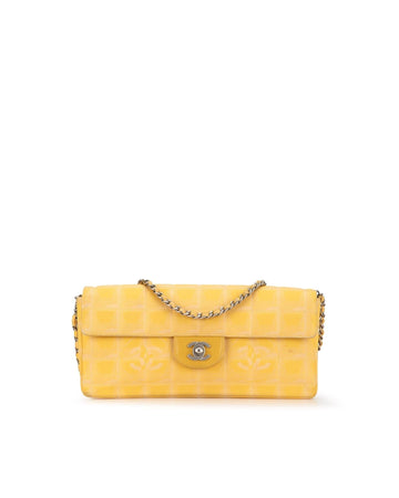 Nylon East West Flap Shoulder Bag with Woven Chain Strap