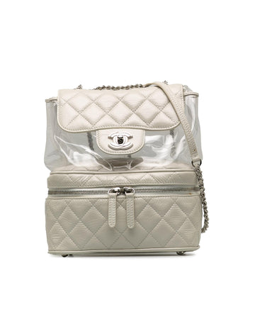 Quilted Lambskin Leather Backpack with PVC Body and Twist-Lock Closure