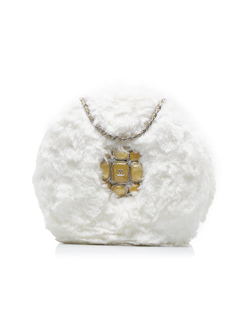 Crystal Embellished Faux Fur Crossbody Bag with Chain Strap and Zip Closure