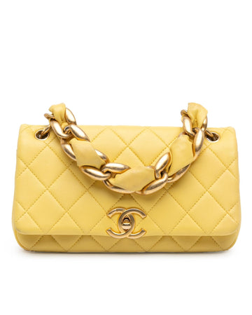 Quilted Lambskin Chain Flap Satchel with Twist Lock and Interior Zip Pocket