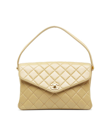 Quilted Lambskin Envelope Flap Handbag with Turn Lock Closure