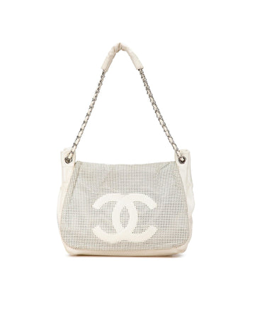 Perforated Leather Accordion Flap Shoulder Bag with Chain Straps