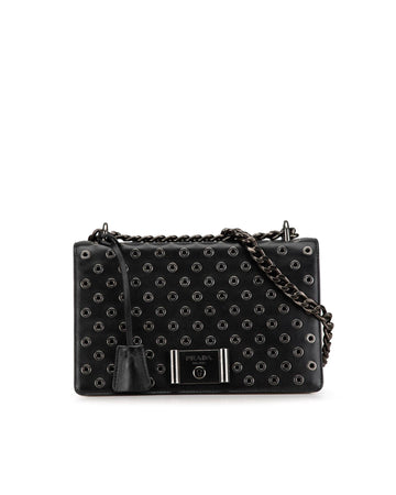 Soft Calf Grommet Lock Flap Chain Shoulder Bag