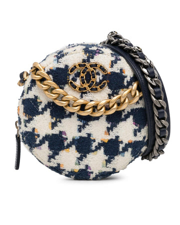 Tweed Round Clutch with Chain and Leather Strap