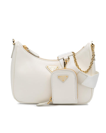 Saffiano Leather Satchel with Silver-Tone Chain and Detachable Strap