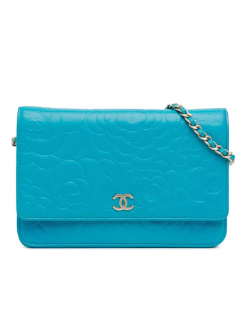 Lambskin Embossed Wallet On Chain with Quilted Leather and Chain Strap