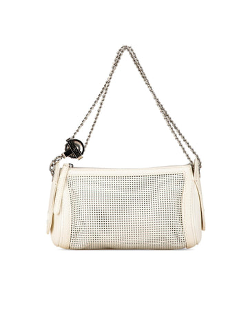 Perforated Leather Shoulder Bag with Chain Straps
