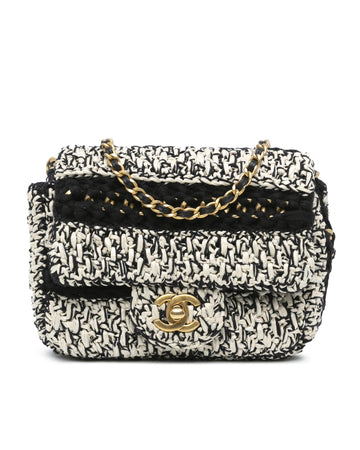 Raffia Braided Flap Crossbody Bag with Leather Woven Chain Strap