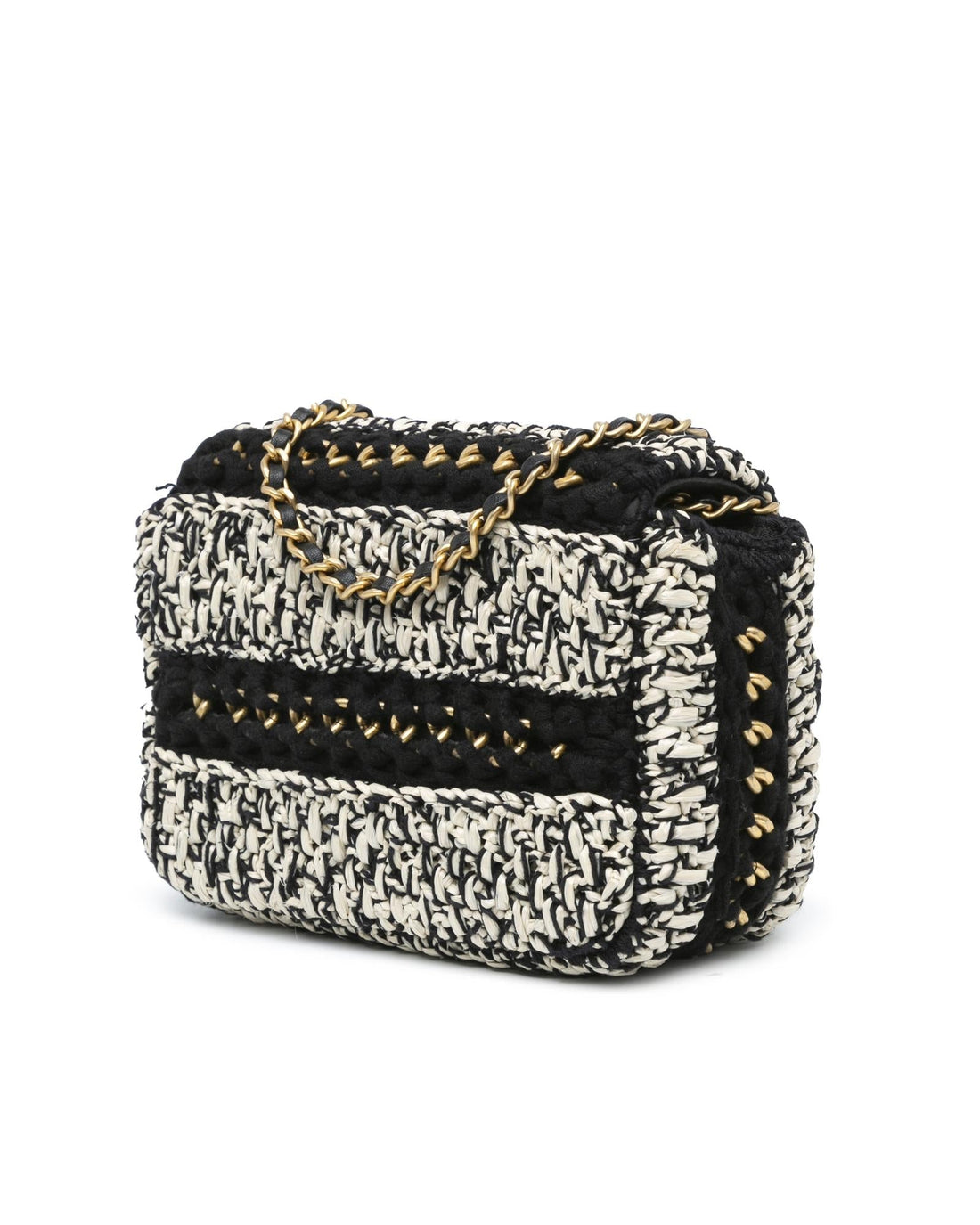 Raffia Braided Flap Crossbody Bag with Leather Woven Chain Strap
