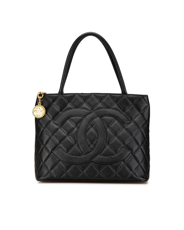 Quilted Leather Medallion Tote with Rolled Handles and Multiple Pockets