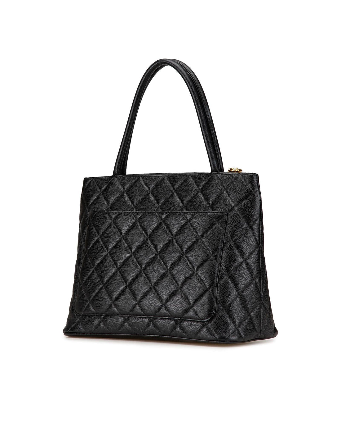Quilted Leather Medallion Tote with Rolled Handles and Multiple Pockets