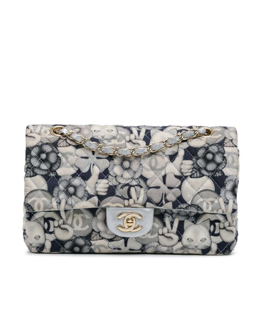 Medium Classic Nylon Double Flap Shoulder Bag with Leather-Woven Chain Straps