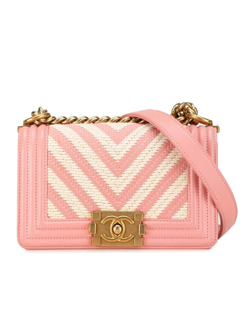 Small Braided Chevron Flap Bag with Gold-Tone Chain Strap
