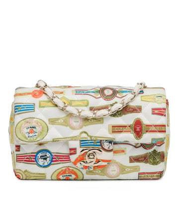 Mini Rectangular Classic Printed Satin Flap Bag with Chain Strap