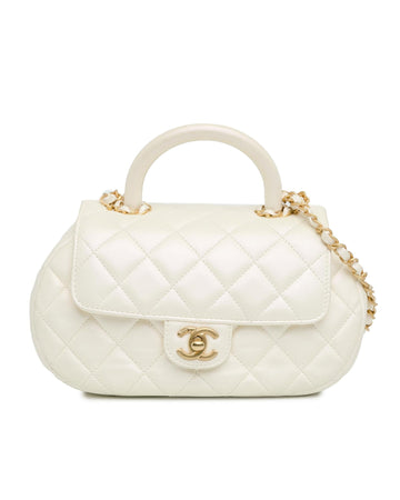 Quilted Leather Top Handle Satchel with Chain Strap and Turn-Lock Closure