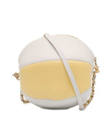 Calfskin Shoulder Bag with Leather-Woven Chain Strap and Top Zip Closure