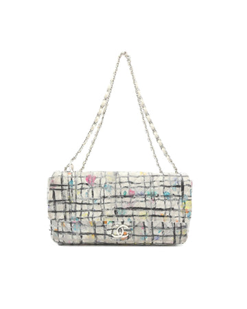 Hand Painted Graffiti Calfskin Leather Flap Bag with Woven Shoulder Strap