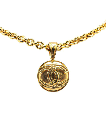 Gold Plated CC Round Medallion Pendant Necklace with Spring Ring Closure
