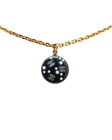 Gold Plated Resin and Faux Pearl Pendant Necklace