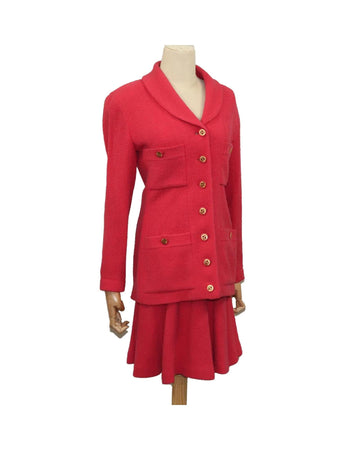 Red Tweed Suit with Flared Skirt