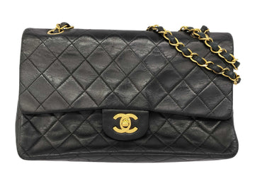 Double Flap Leather Shoulder Bag with Chain Straps and Metal Fittings