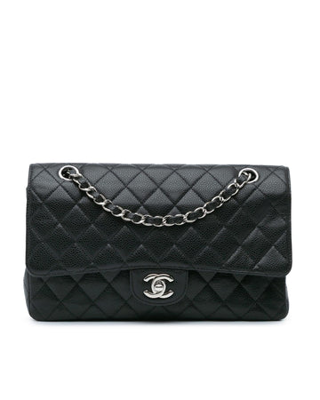 Medium Classic Caviar Double Flap Shoulder Bag with Quilted Leather and Chain Straps