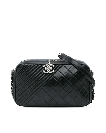 Large Quilted Lambskin Camera Bag with Chain Strap and Dual Compartments
