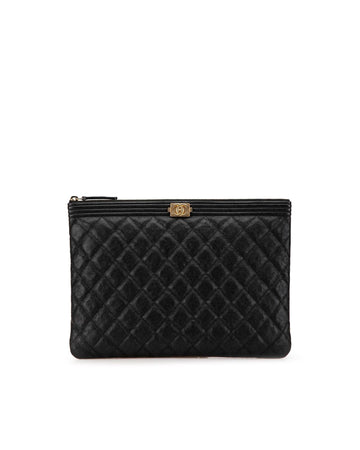 Quilted Leather Top Zip Clutch