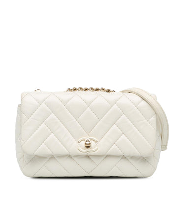 Small Mix Quilted Aged Calfskin Clutch Flap with Chain Strap and Turn Lock Closure