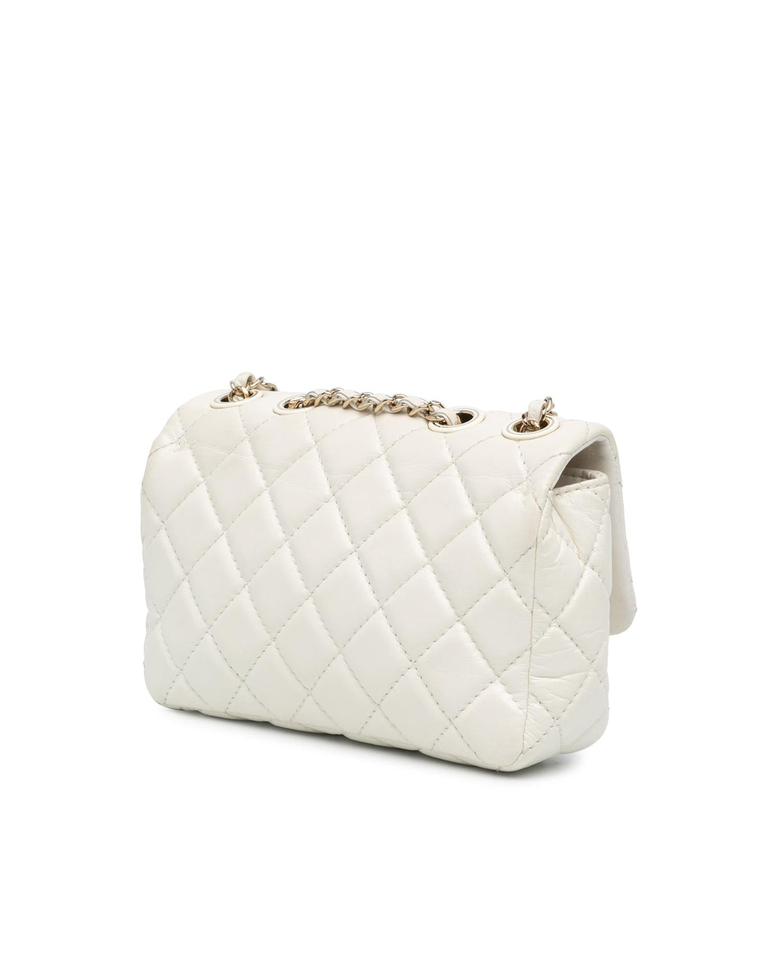 Small Mix Quilted Aged Calfskin Clutch Flap with Chain Strap and Turn Lock Closure